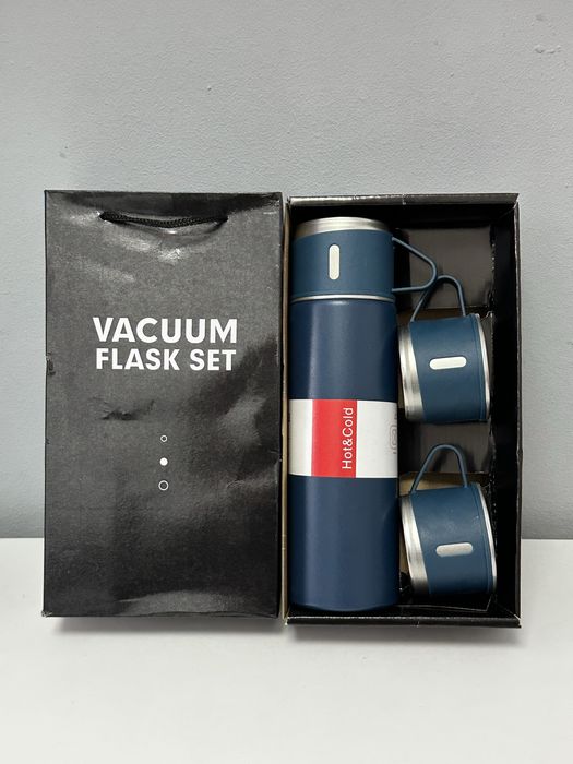 Set Termos cu 2 Cani din Otel Inoxidabil, Capacitate 500ml, Albastru