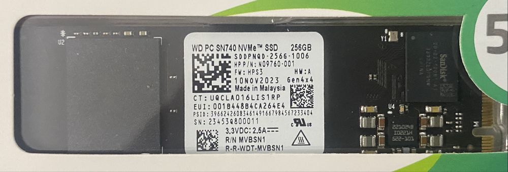 Продам новые SSD Western Digital PC SN740 NVMe M.2 R4000Mb/s W2000MB/s