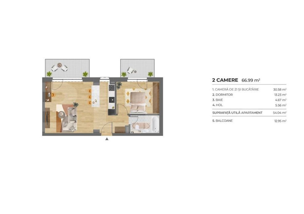 Apartament 2 Camere, 54 mp, 2 Balcoane, Imobil nZEB, Dambu Rotund — fotografia 2