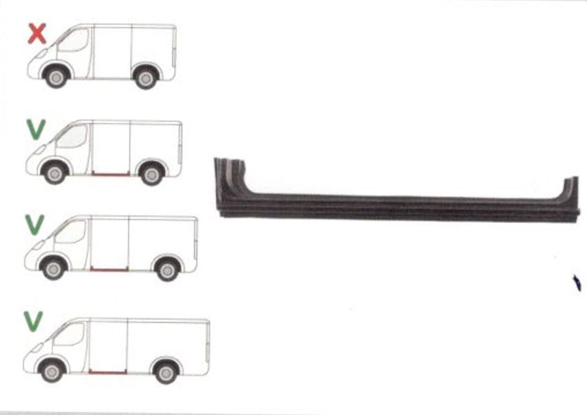 Prag Mercedes Sprinter (906) 01.2007-, 209-524 07.2006- VW Crafter (2E) 12.2005- stanga/dreapta lungime 1550mm, sub usa culisanta, cargo hold: L=3265/4300/4700mm, prag din metal