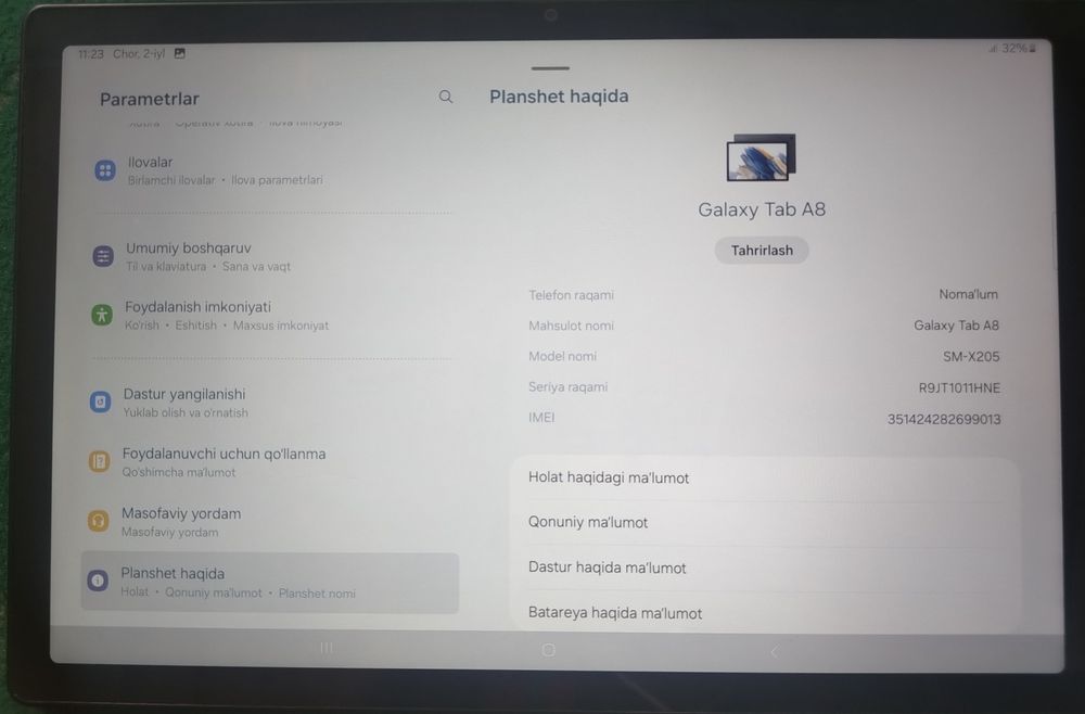 Galaxy Tab A8 plansheti