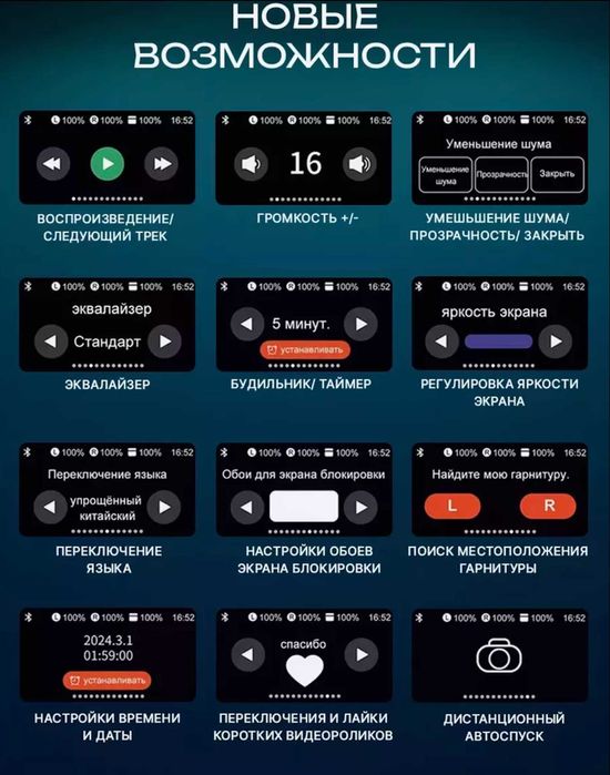 Bluetooth наушники с шумоподавлением наушники беспроводные с экраном