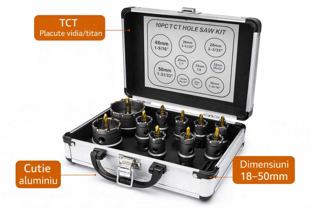 Set coroane de gaurit titan TCT – 10 PIESE PROFESIONALE!