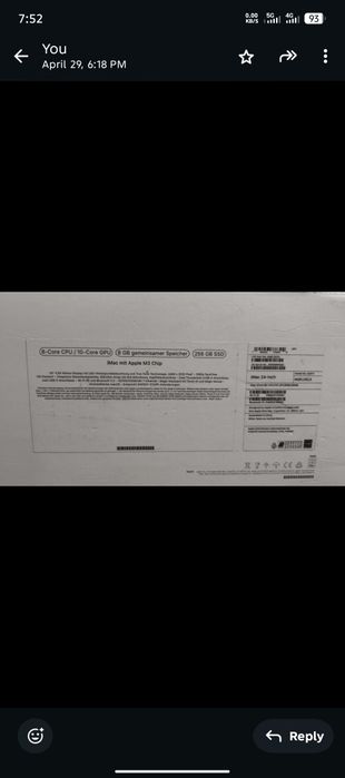iMac 24 inch M3 8 Core CPU 10 Core GPU 8GB 256GB SSD ca nou cu cutie