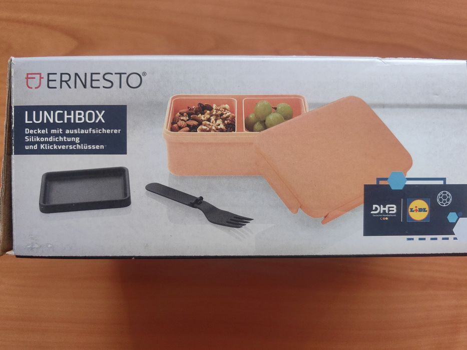 Caserola pentru pranz, cu doua compartimente detasabile si furculita pliabila