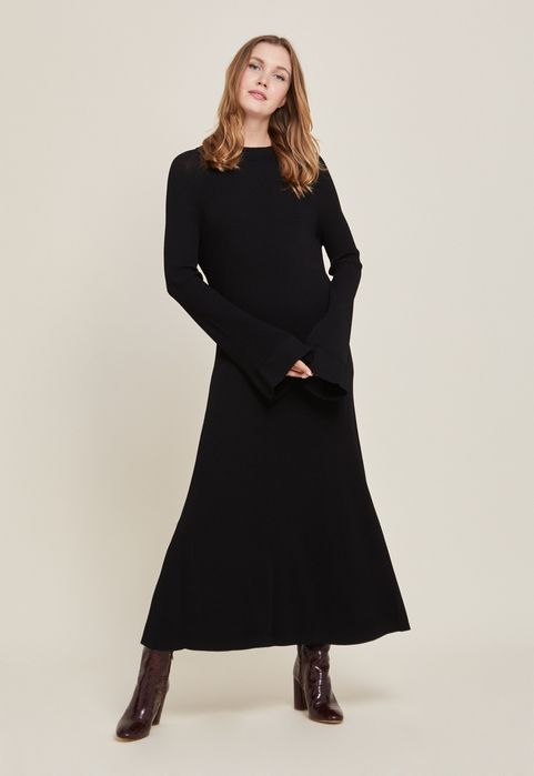 Rochie neagra lunga din vâscoză Stefanel