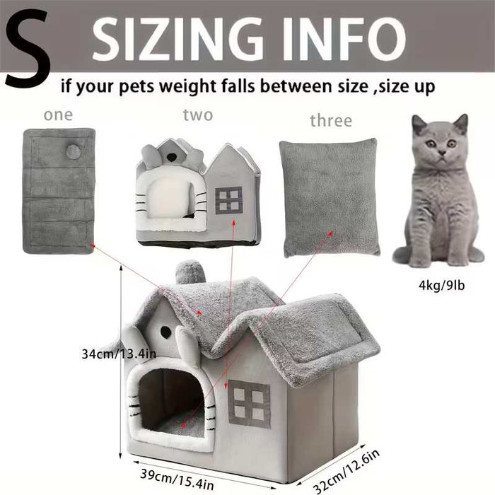 Мека и топла къща за домашни любимци, кучета и котки с двоен покрив