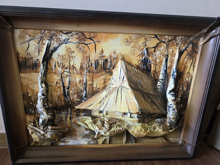 Картина объемная,80*60см, кожаные вставки