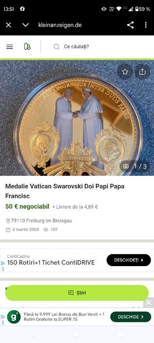 2 medalii mari cu Papa Francisc și Papa Benedict
