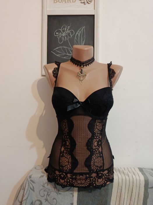 Corset lenjerie sexy dantela neagra mărimea XS-S-M reglabil