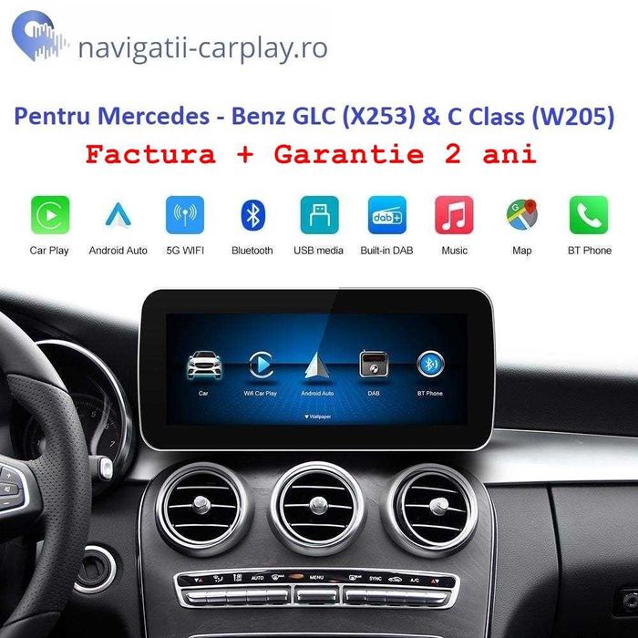 Ecran mare Mercedes C Class & GLC -touchscreen CarPlay și Android Auto