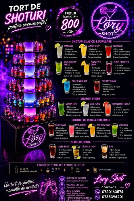 Tort shoturi/ bar mobil (pornind de la 800 lei )