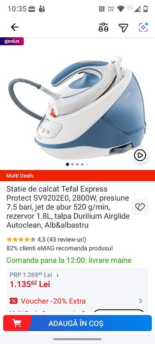 Statie de calcat tefal profesionala, cu boiler,7.5 bari, garanție 2 an