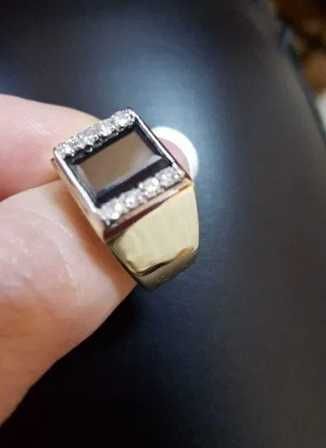 Inel aur alb 14k barbati diamant negru 3k 6 briliante 0.25K