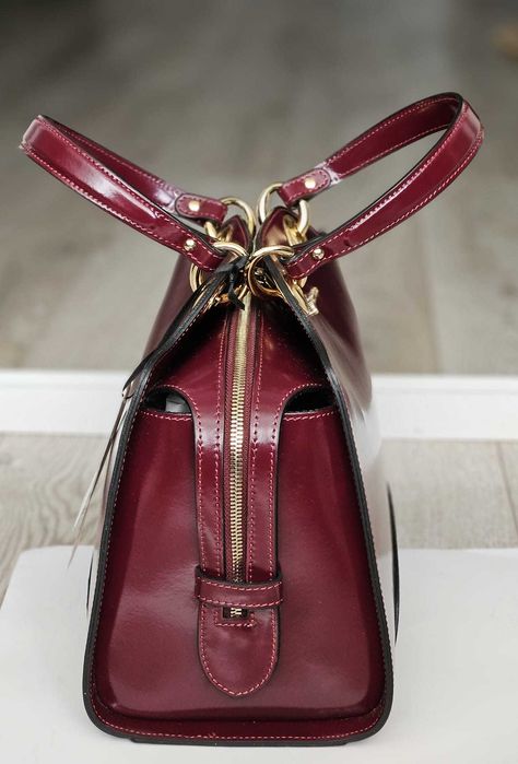 Geantă damă GILDA TONELLI piele naturală lăcuită – bordo/grena