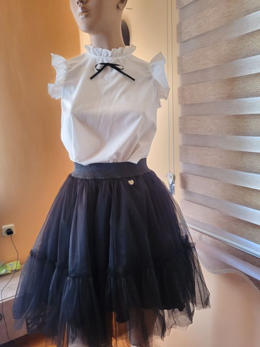 Блуза от шифон и тюлени черна пола Contrast 152 см