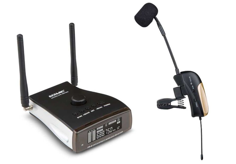 Set Wireless microfon pentru Saxofon și Trompeta ACEMIC PR-8/ST-4 cu efect de reverberatie cu CASE (Shure, Sennheiser)
