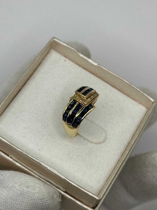 INEL AUR 14K + 9 Diamante = 0.10ct + 28 Safire = 1ct - 4.5g. - Vintage