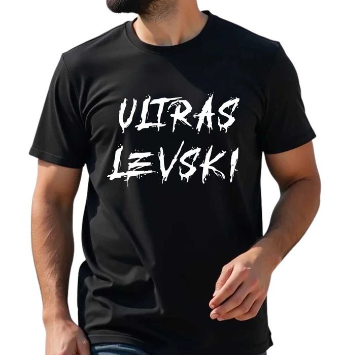 Мъжка тениска Ултрас Левски София Ultras Levski с къс ръкав черна размери от С до 5ХЛ