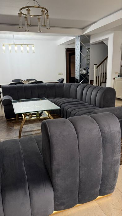 Coltar modular din catifea gri