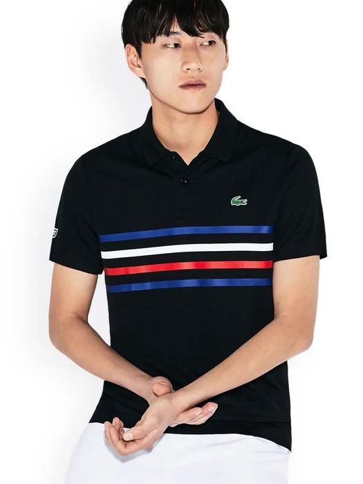 Lacoste DH3138 Men Black Striped Polo Collar