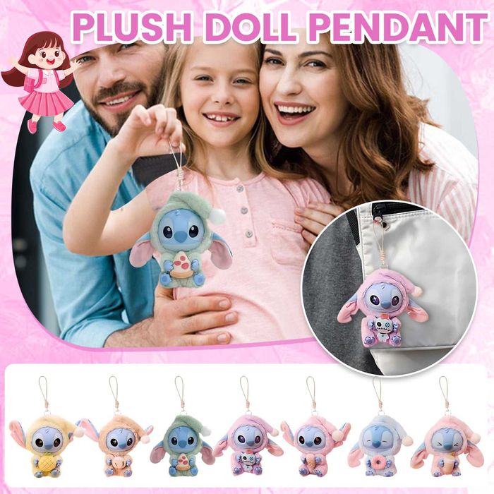 Labubu плюшена играчка Стич Лабубу, Плюшен ключодържател Стич