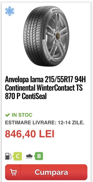 Continental WinterContact TS 870 P dot 2025. 215/55/r17