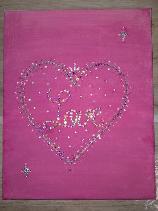 Handmade картина със сърце и камъчета „Love“