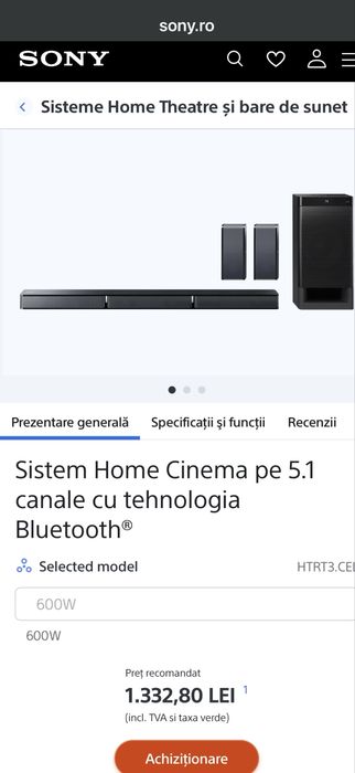 Sistem Sony HT-RT3 600w Bluetooth 5.1 canale