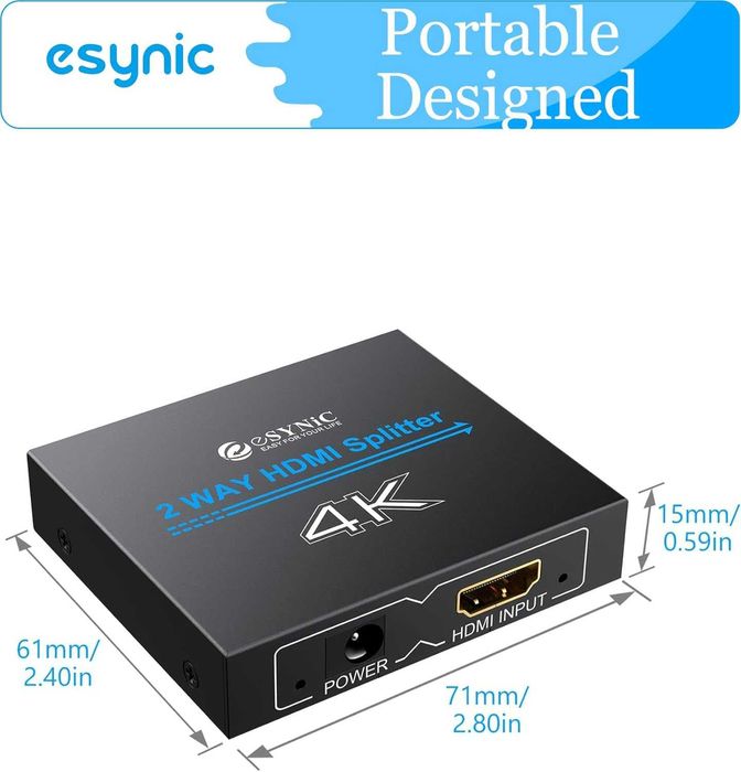 eSynic 4K/30HZ HDMI сплитер 2-посочен HDMI 1 вход 2 изхода HDMI