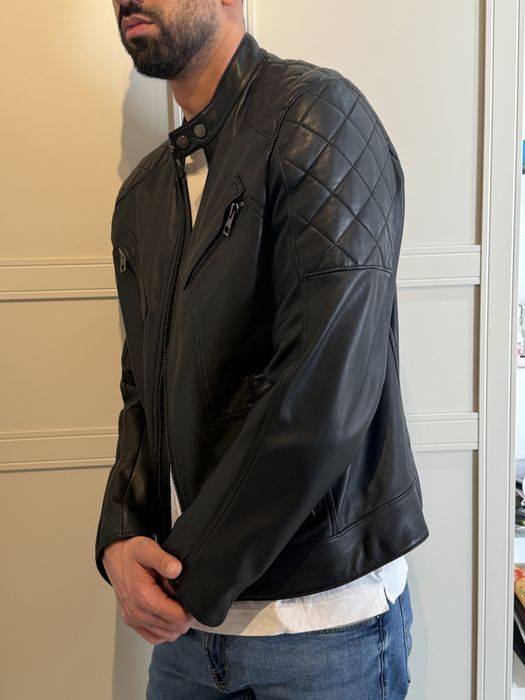 Оригинално мъжко кожено яке BOSS Hugo Boss 52 L черно