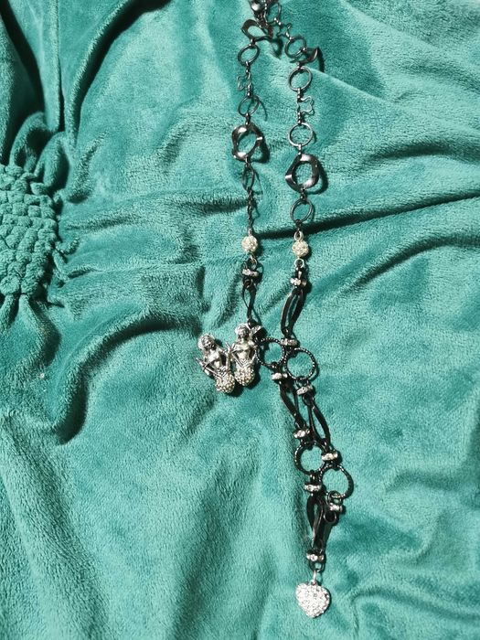 Set colier argintat cu argint rodiat 34 cm lung și cercei sirene 3 cm