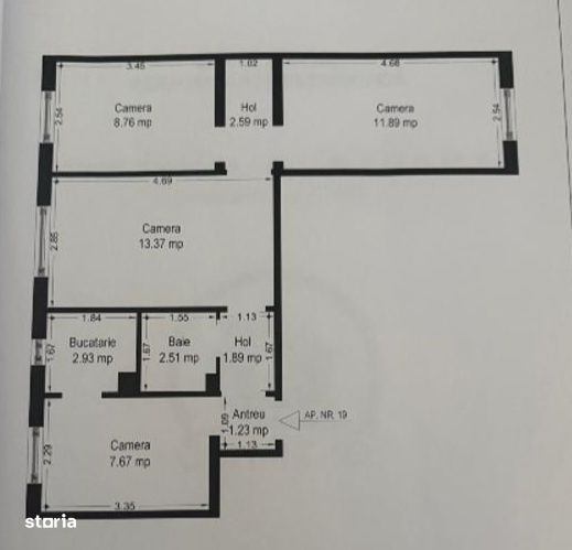 Apartament cu 4 camere, semidecomandat, etaj 4/5 - Sagului
