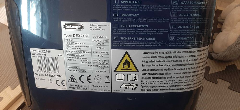Vand  Dezumidificator aer DELONGHI DEX216F, 16l/zi, 300W, albastru petrol