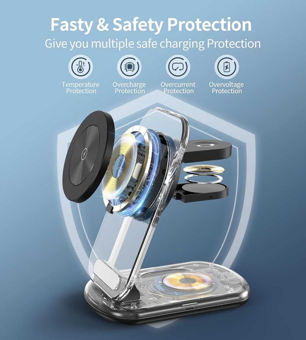 3-в-1 магнитна безжична зарядна станция за Apple устройства