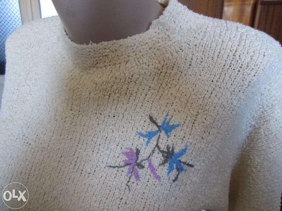 Pulover alb, marimea 40, handmade + bonus si livrare gratuita*