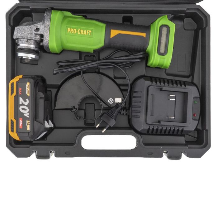 PROCRAFT PWA220 Акумулаторен безчетков ъглошлайф, 125 мм, 20V, 3500/6000/8500 об/мин, 1 батерия 4 Ah + зарядно