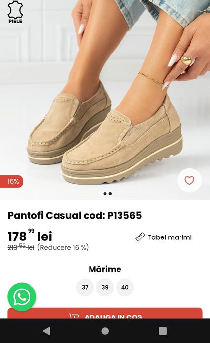 Pantofi casual / espadrile piele naturala 37