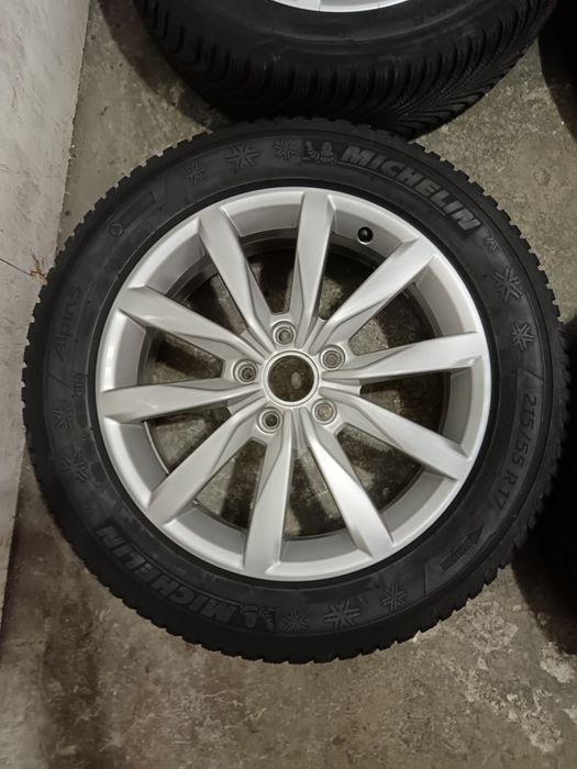 Set jante aliaj prindere 5x112 et48 cu anvelope iarna 215/55/17 audi vw Skoda Seat