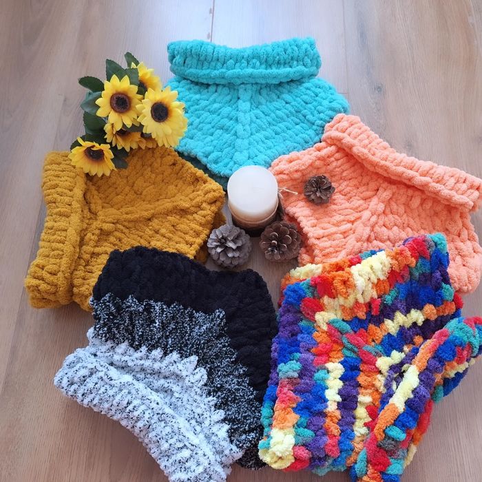 Ръчно плетен шал-яка от прежда Ализе пуфи