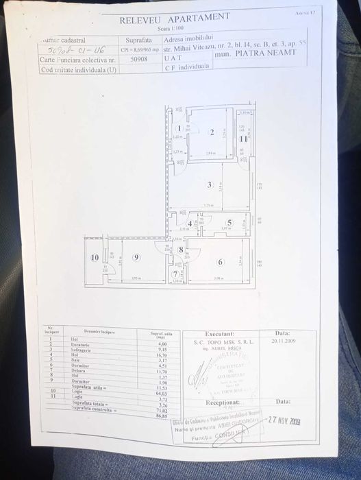 Apartament 3 camere, et. 3, zona Orion, Piatra Neamt