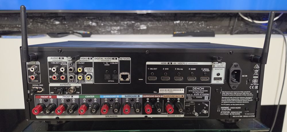 Receiver Denon AVR-X1500H Dolby Atmos Bluetooth Wifi 4k usb arc Phono