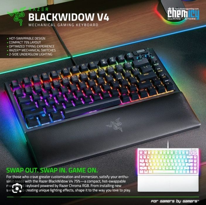 Razer Blackwidow V4 75% Механическая Клавиатура (1шт) СКИДКА