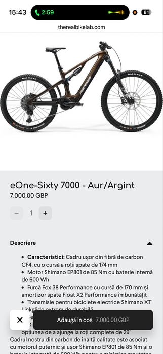 Bicicleta electrica enduro full suspension carbon MERIDA eOne-Sixty 7000