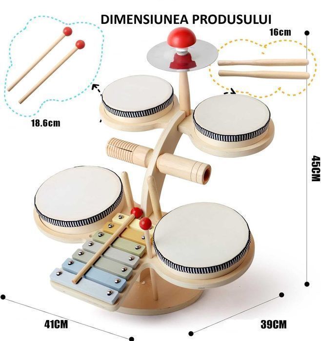 Set Muzical Montessori cu Tobe și Xilofon, Joynix, Lemn