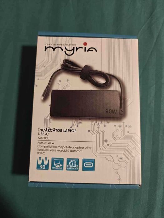 Incarcator alimentator universal laptop, tableta USB TypeC Myria MY8083 90W Usb-C Sigilat