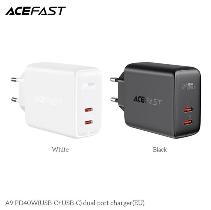 Acefast 40W GaN⁵ Quick Charger 4.0 Dual USB-C For iPhone/iPad/Tablets