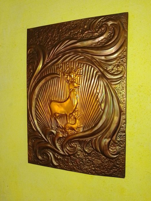 Стара Медна Декоративна Картина , Медно Пано -  Елен