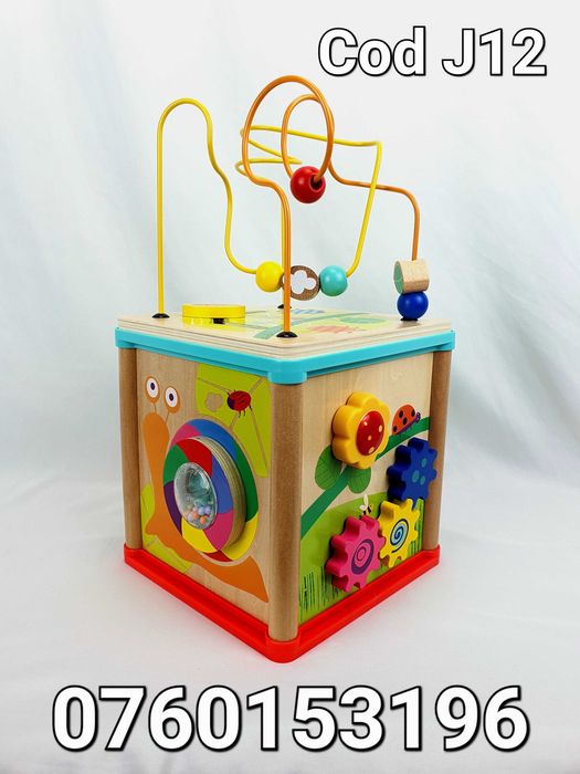 Centru-Cub de activitati Cu animale-Educativ-Interactiv-Din Lemn-J12