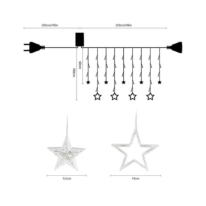 Instalatie 3m 12 Stelute + Luna LED Alb Cald tip ghirlanda
